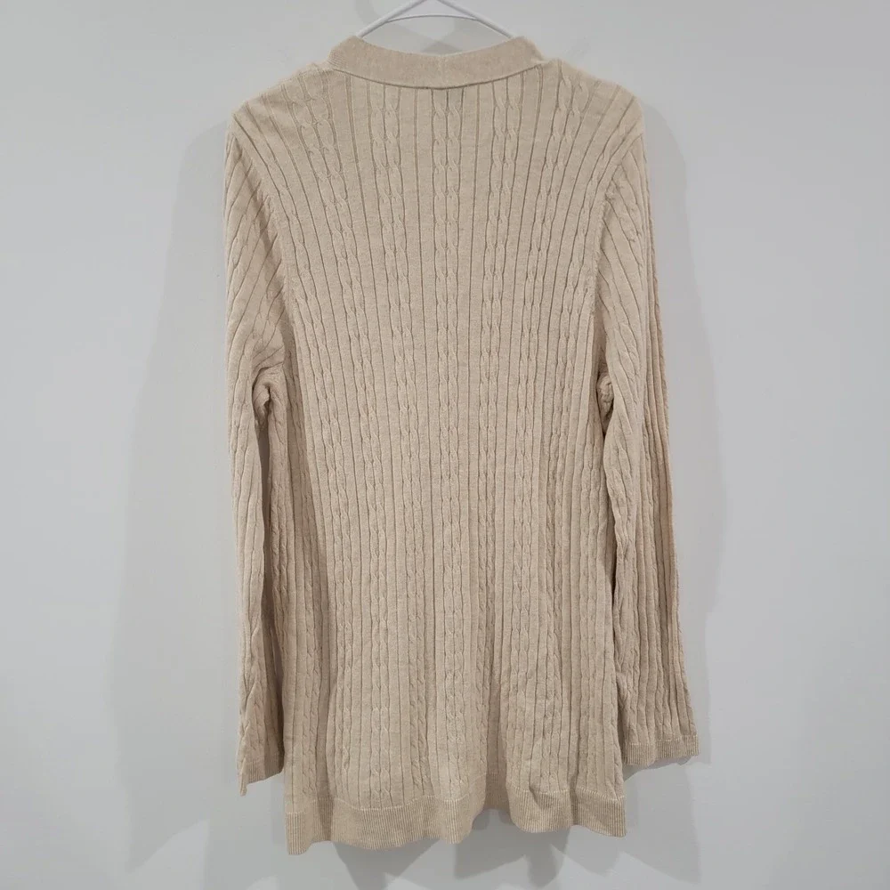 Womens Long Cardigan Size XL Cable Knit Beige Granola Minimalist‎